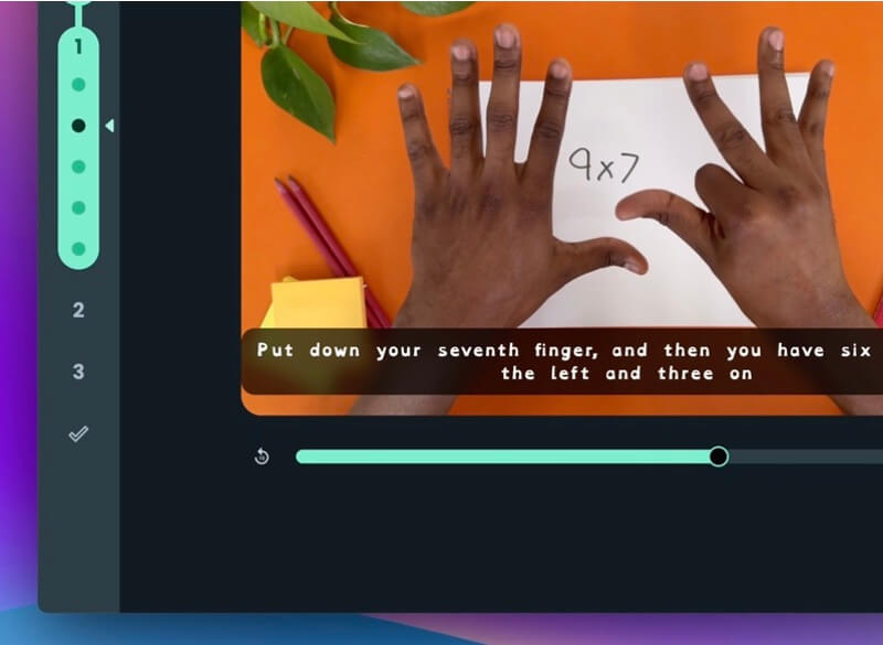Closed captions on a video step
