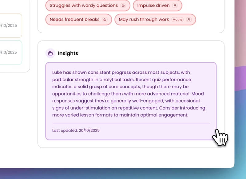 Automated insights into pupil progress