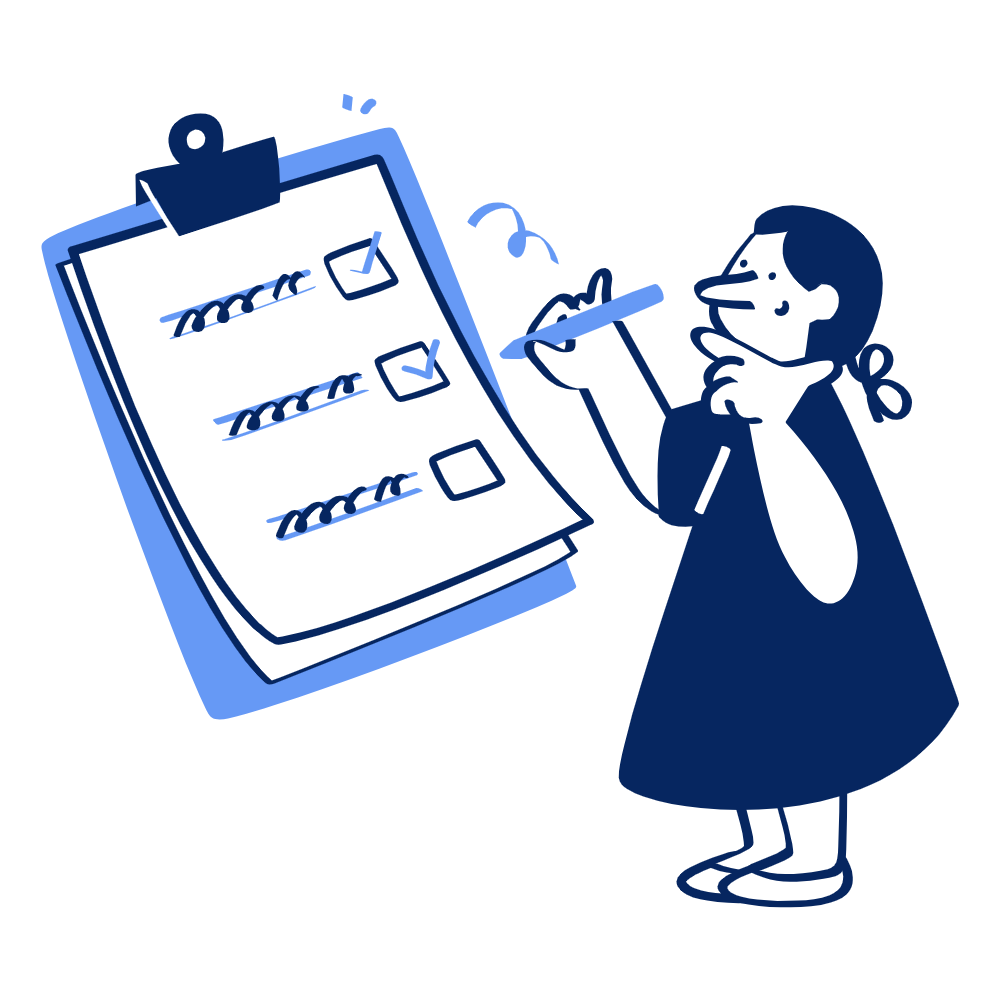 A pupil working through their own learning checklist